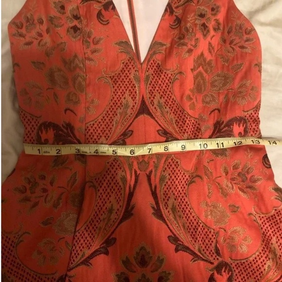 Alice + Olivia Mollie Fit and Flare Orange Brocade Floral Mini Dress Size 6 - Picture 8 of 11